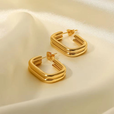 Double Layer U-Shaped Open Earrings Stainless Steel Gold-Plated Gift Jewelry Thick Stud Earrings