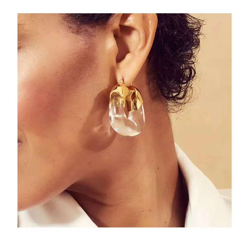 Fashion Acetate Geometric Transparent Earrings U Shape Gold Plated Acrylic Resin Hoop Earrings