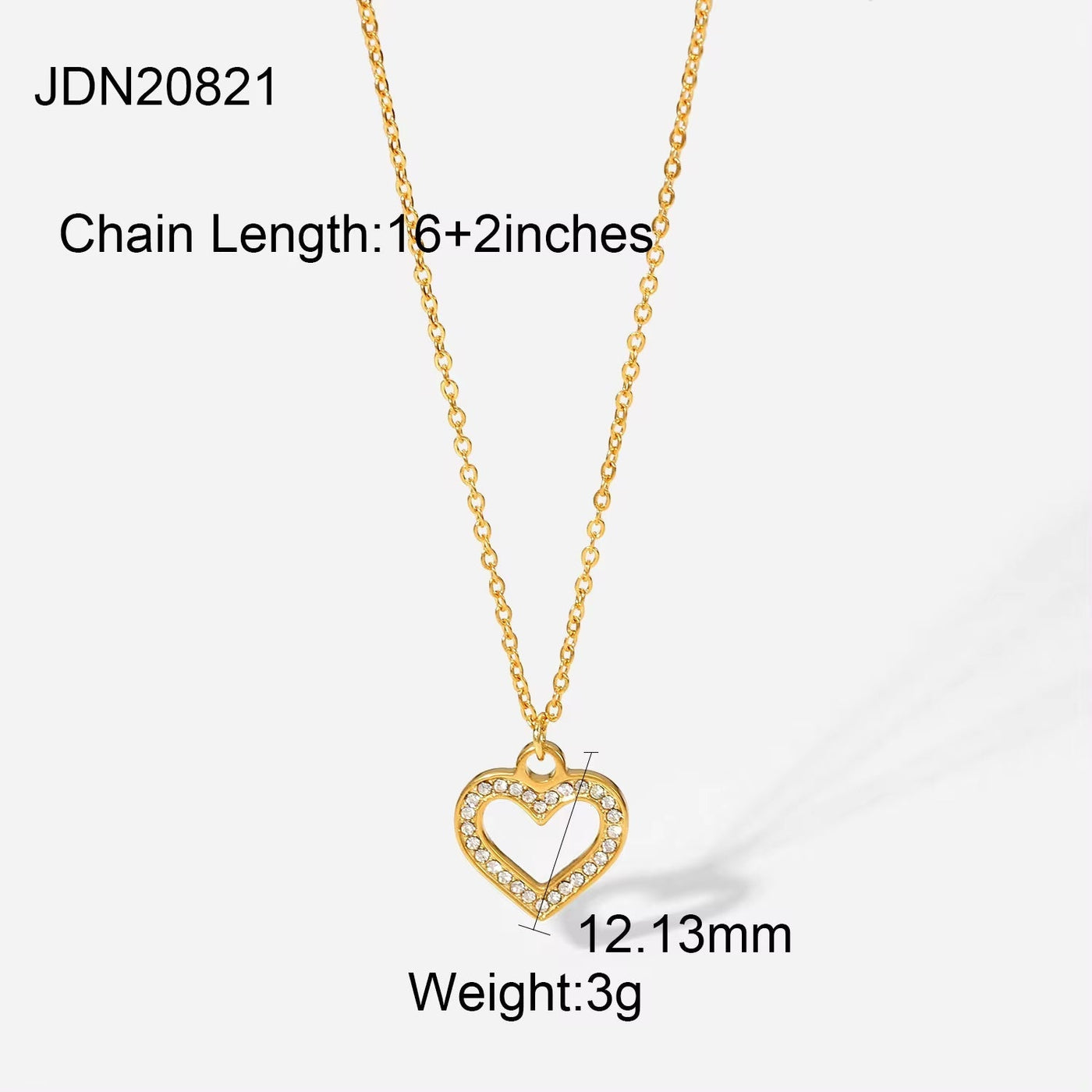 New Arrival 18K PVD Gold Plated Heart Necklace Stainless Steel Clear Zircon Hollow Heart Pendant Necklace for Women