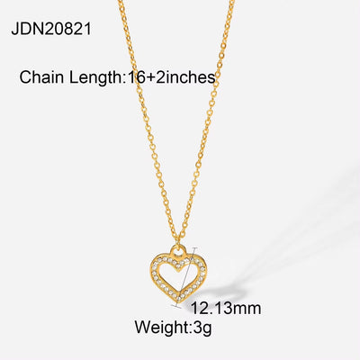 New Arrival 18K PVD Gold Plated Heart Necklace Stainless Steel Clear Zircon Hollow Heart Pendant Necklace for Women