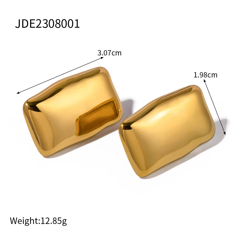 Design Chunky Big Surface Rings Earrings 18K PVD Gold Plated Stainless Steel High Polish Earring Ring Set