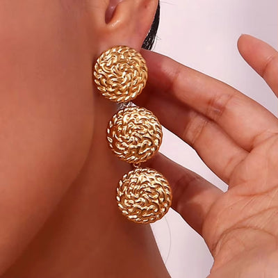 Hammered Coin Tassel Earrings 18K Gold Plated Stainless Steel Jewelry Ladies Earrings Jewelry