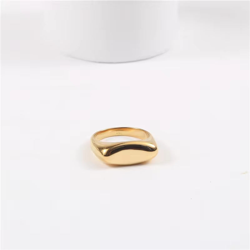 Minimalist Stainless Steel Fashion Finger Ring Non Tarnish Water Proof Jewelry Concave Flat Strip Geometric Rings