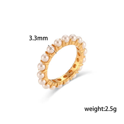 Elegant 18K Gold Plated Fresh Water Pearl Rings Jewelry Women Tarnish Free Stainless Steel Ring