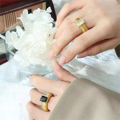 Luxury Stainless Steel Aesthetic Cubic Zircon Designer Jewelry Boho Elastic Smart Ring for Couple Wholesale