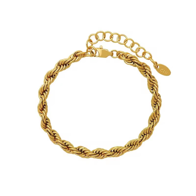 Twisted Rope Chain 18K Gold Stainless Steel Bracelet Femme Ladies