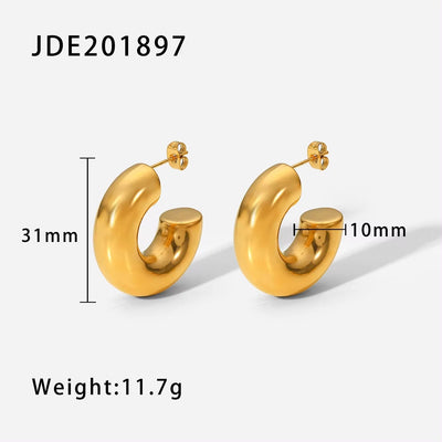 18K Gold Plated Stainless Steel Chunky Hoop Earrings Minimal Thick Hollow Statement Earrings for Women