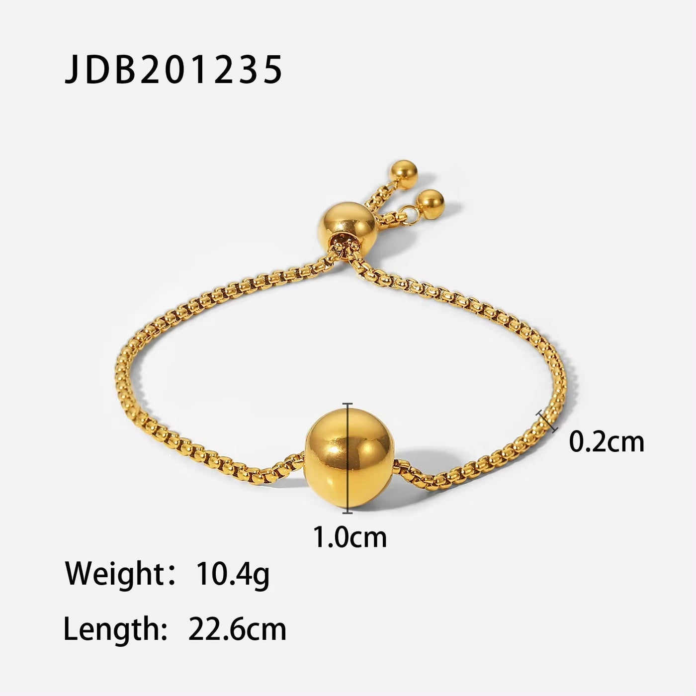 New Design 18K Gold Plated Ball Pendant Box Chain Pull Adjustable Stainless Steel Bracelet for Women