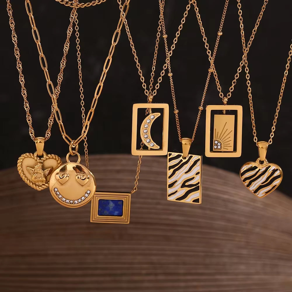 Wholesale Fashion Gold Plated Necklace Set Tarnish Free Jewelry Enamel Stainless Steel Pendant Necklace