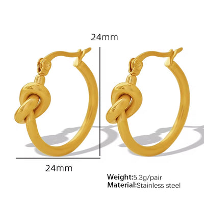 JEWELRY EH173 Knotted Circle Earrings Circle Earrings Stainless Steel 18K Gold Plated Earrings for Women