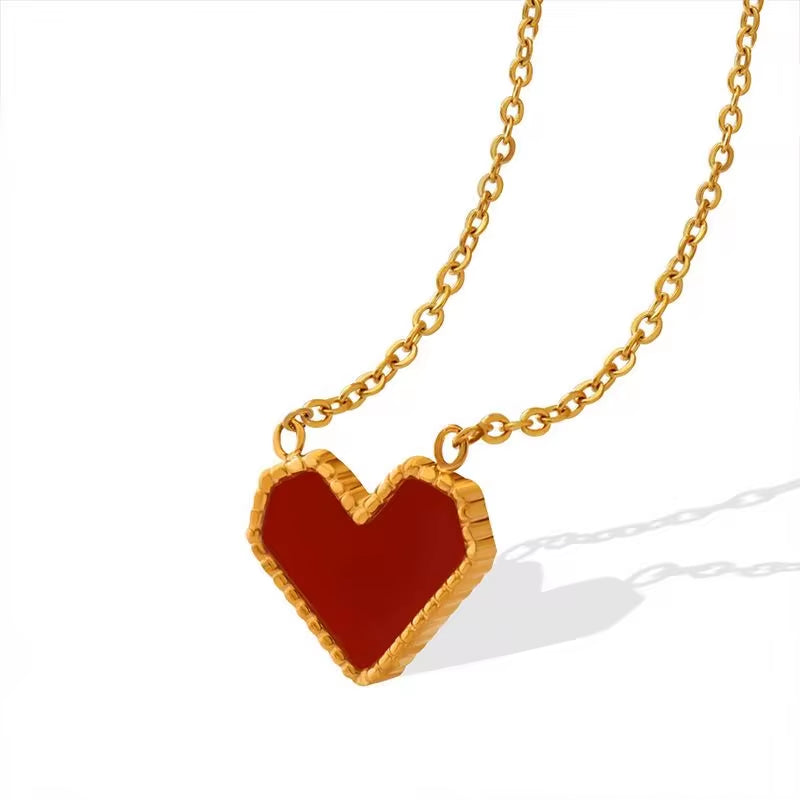 Elegant Stainless Steel Red Heart Pendant Necklace Titanium Steel Acrylic for Women Jewelry