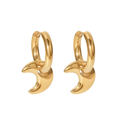 New Design 16K Gold Plated Crescent Shape Simple Design Stainless Steel Drop Earrings for Daily Wearing