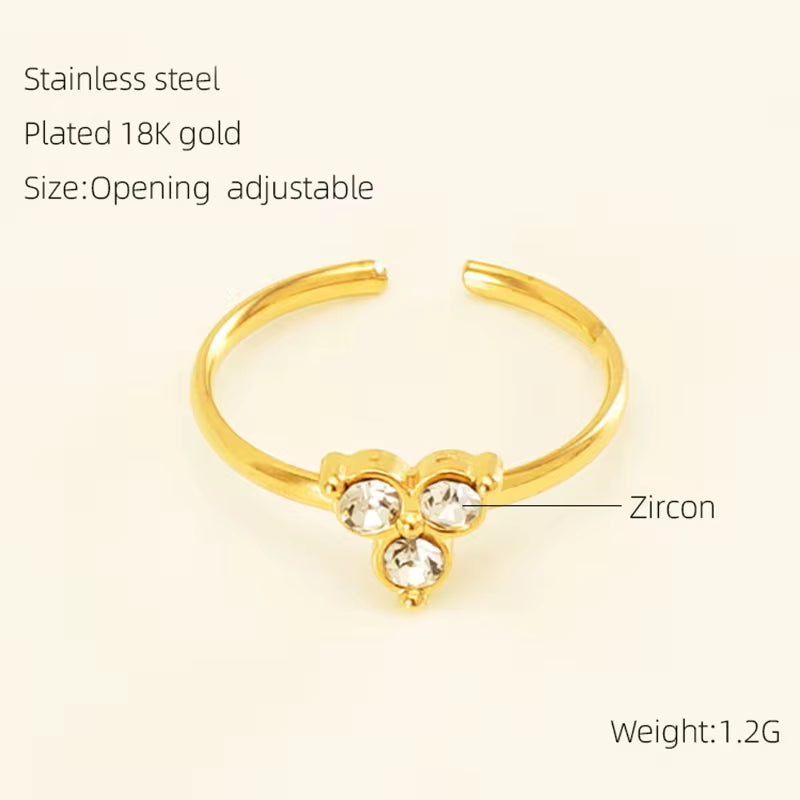 Waterproof 18K Gold Stainless Steel Zircon Ring Adjustable Ring Knotted Titanium Steel Heart Ring INS Wind Jewelry for Woman