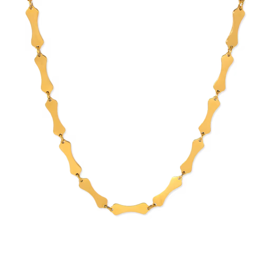 Classic New Gold Plated Stainless Steel Bone Shape Chain Necklace for Women'S Simple Style Hip Hop Jewelry