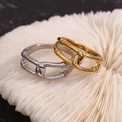 Double Layer Hollow Signet Ring Gold Plated Statement Rings Waterproof Stainless Steel Jewelry