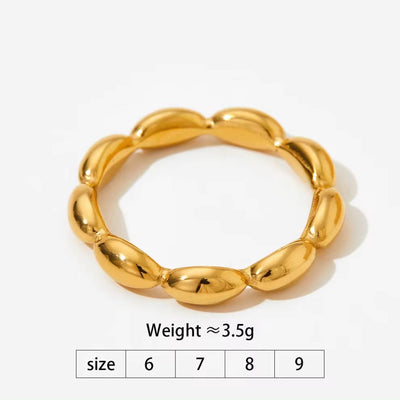 Simple Gold Plated Charm Stainless Steel Jewelry Rings Smooth Oval Bead Finger Wedding Rings for Women