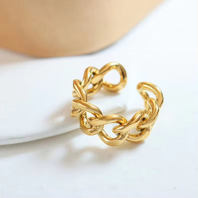 Fashion Metal Chain Twist Open Ring 18K Gold Plated Titanium Steel Non Tarnish Stainless Steel Jewelry Women