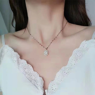 Minimalist New Trendy 18K Gold Plated Stainless Steel Jewelry Non Tarnished Oval White Cubic Zircon Pendant Necklace for Women