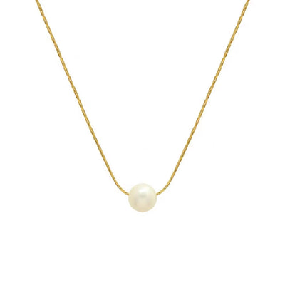 18K Gold Plated Stainless Steel Link Chain Pearl Choker round Freshwater Pearl Pendant Necklace