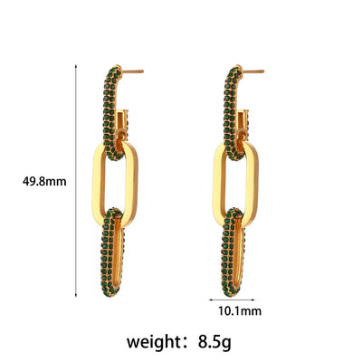 Trendy Micro Pave Zircon Chain Stud Earring for Women 18K Gold Plated Stainless Steel Earring for Women