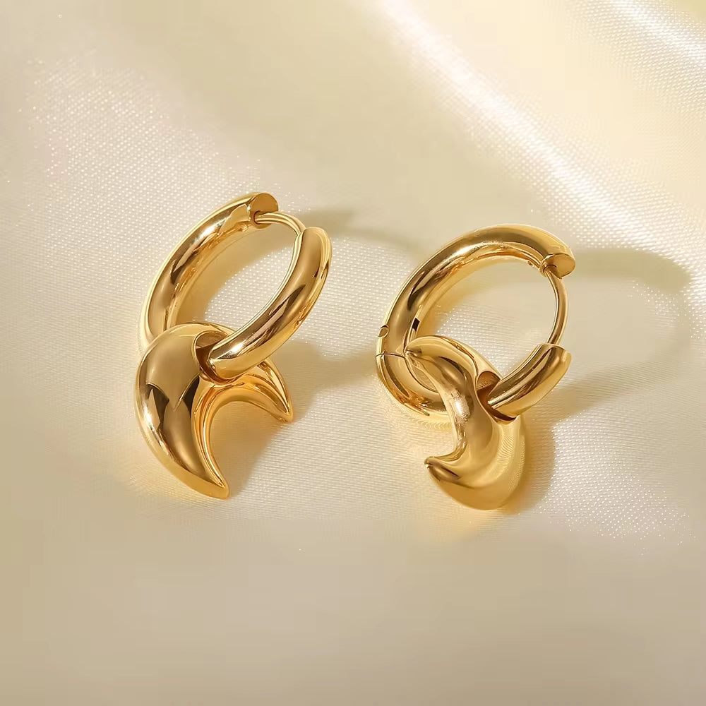 New Design 16K Gold Plated Crescent Shape Simple Design Stainless Steel Drop Earrings for Daily Wearing