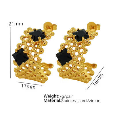 JEWELRY Eh151The Newest Braided and Diamond Encrusted Stainless Steel Earrings with No Discolouration18K Gold