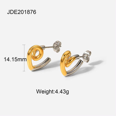 Geometric Stainless Steel Double Layer CC Shaped Hoop Earrings 18K PVD Gold Plated Twisted Heart Earring Jewelry