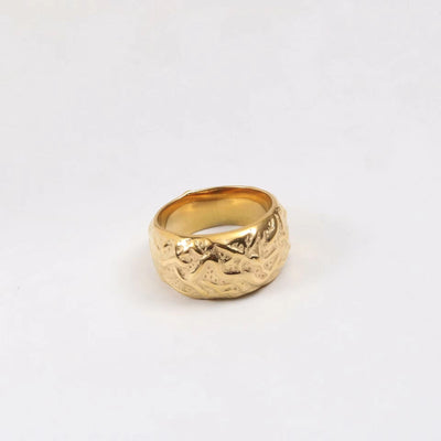 FANJIN Jewelry Wholesale 18K Gold Plated Band Meteor Crater Chunky Stainless Steel Rings for Women Statement Rings