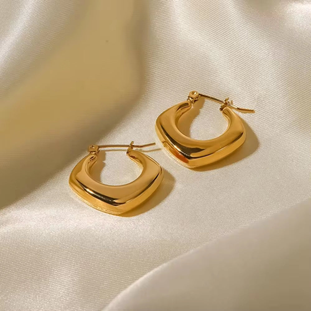 18K PVD Gold Plated Stainless Steel Geometric Hollow Rhombus Waterproof Hoop Earrings for Women