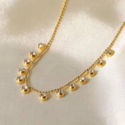 18K Gold Plated Clear Zircon Charms Choker Jewelry Stainless Steel Bead Chain round Zircons Necklace