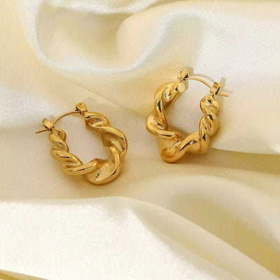 Circle Earrings Jewelry Stainless Steel Croissant Twisted Woven Thick Hoop Earrings