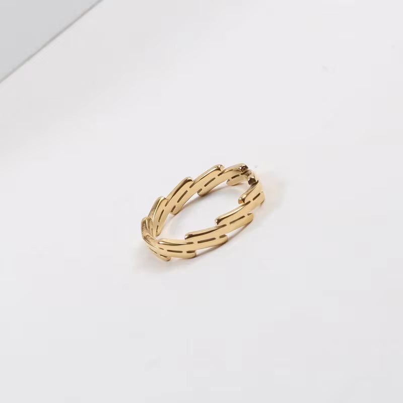 18K Gold Plating Stainless Steel Two Step Step Wall Shape Women Stacking Ring