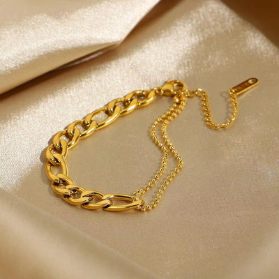 Simple European and American Fashion Trendsetter Splicing Versatile Bracelet Gold Plated Stainless Steel Figaro Chain Bracelet