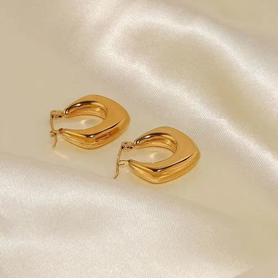 18K PVD Gold Plated Stainless Steel Geometric Hollow Rhombus Waterproof Hoop Earrings for Women