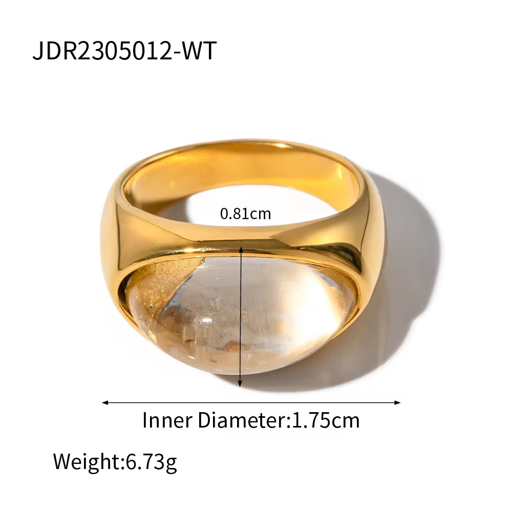 Ins New Arrival 18K PVD Gold Plated Rings Jewelry Gift Set Stainless Steel Rectangle Resin Chunky Earrings