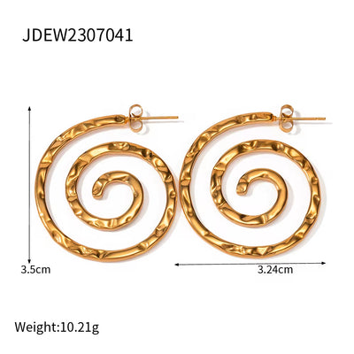 Design Double Screw Pendant Earring Bracelet Necklace 18K Gold Plated Stainless Steel Circle Shape Hammer Jewelry Set