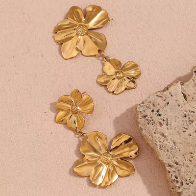 Gold Plated Dangle Earrings Flower Drop Earrings Tarnish Free Jewelry Stainless Steel Fashion Jewelry