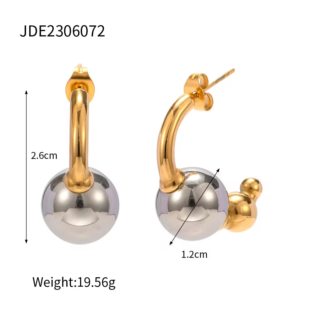 Moon Shape Cleanfit Earring 18K PVD Gold Silver Plated Stainless Steel Irregular  Design Beads Stud Earring