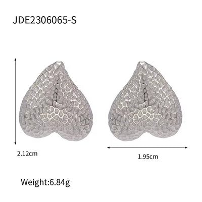 Heart Hammer Pattern Chubby round Rolling 18K Gold Stainless Steel Heart Earrings for Women