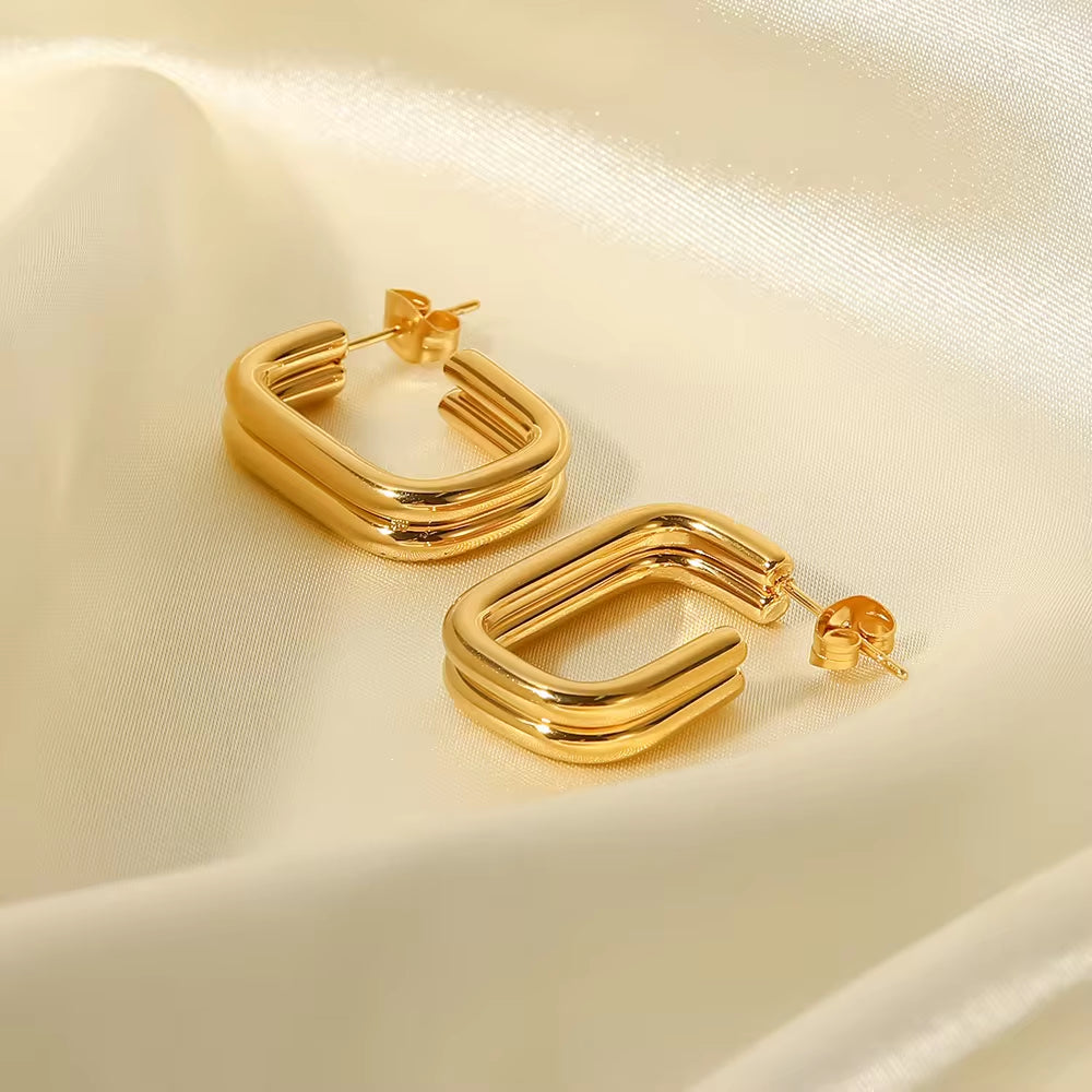 Double Layer U-Shaped Open Earrings Stainless Steel Gold-Plated Gift Jewelry Thick Stud Earrings