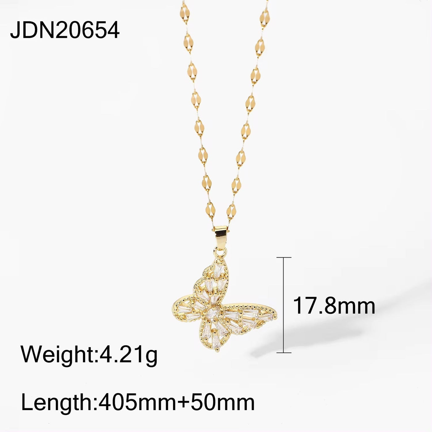 Fancy Crystal Butterfly Necklace 18K Gold Stainless Steel Jewelry Gift Cubic Zircon Butterfly Pendant Necklace Women