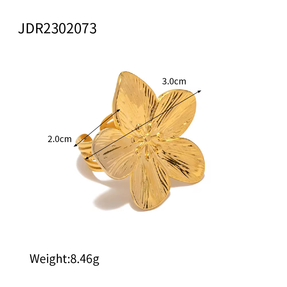 New Trendy Stainless Steel Jewelry Butterfly Stud Earring Charm 18K Gold Plated Flower Turquoise Opening Rings