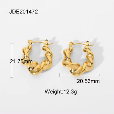 New Titanium Steel Croissant Hoop Earrings Stylish 18K Gold Plated Stainless Steel Entwined Statement Hoop Earrings