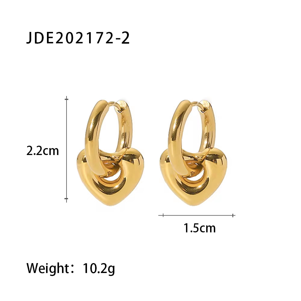 PVD Gold Plated Stainless Steel Heart Star Moon Pendant Charm Earrings for Ladies Party Jewelry