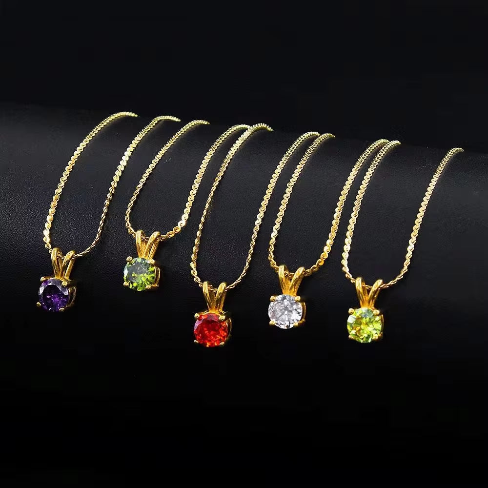 Stainless Steel Birthstone Charm Jewelry China Wholesale 12 Month Colorful Rhinestone Pendant Necklace Pendant