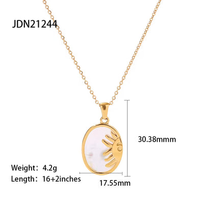 New Stainless Steel White Shell Sun Necklace 18K Gold Plated Oval Sun Shell Pendant Necklace