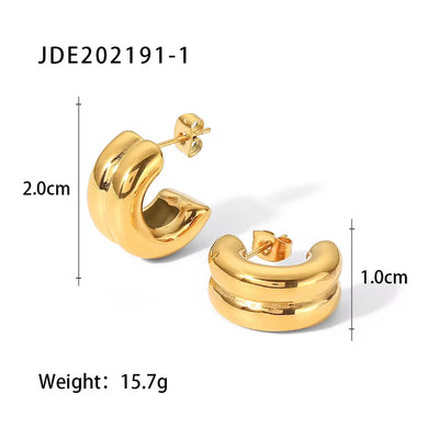 10Mm New Trendy 18K Gold Plated Stainless Steel Jewelry Gift Double Layer CC Shaped Chunky Earrings for Women