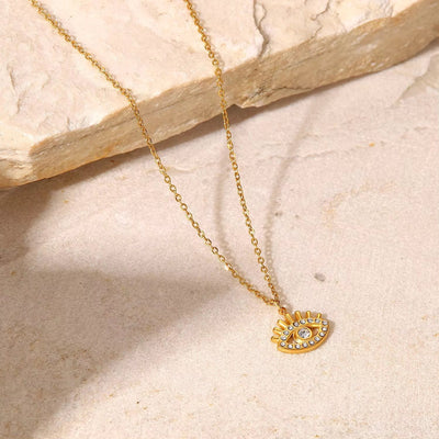 Hot Selling Hollow Devil'S Eye Zircon Rimmed Pendant Necklace Stainless Steel Gold-Plated Jewelry Necklace