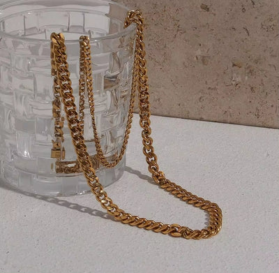 Punk Trendy Miami Stainless Steel 18K Gold 3Cm 6Cm Cuban Chain Necklace Set Jewelry Women