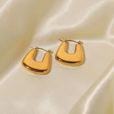 18K Gold Plated Stainless Steel Minimalist U Shape Statement Hollow Geometric Daily Hoop Earring